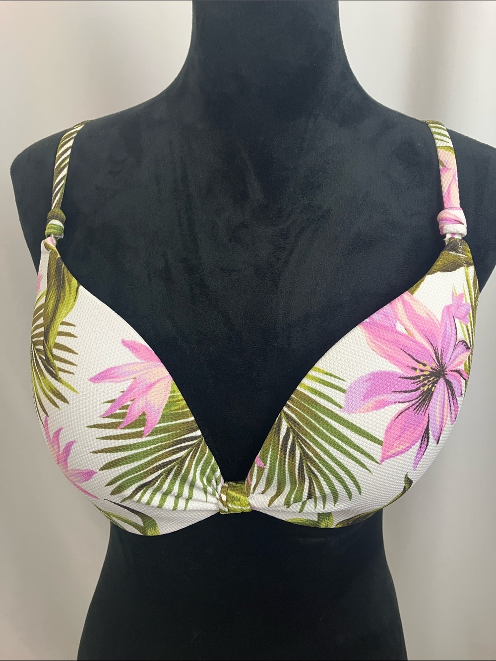 Shade & Shore White and Pink Tropical Floral Print Bikini Top  Women’s Size 36 D
